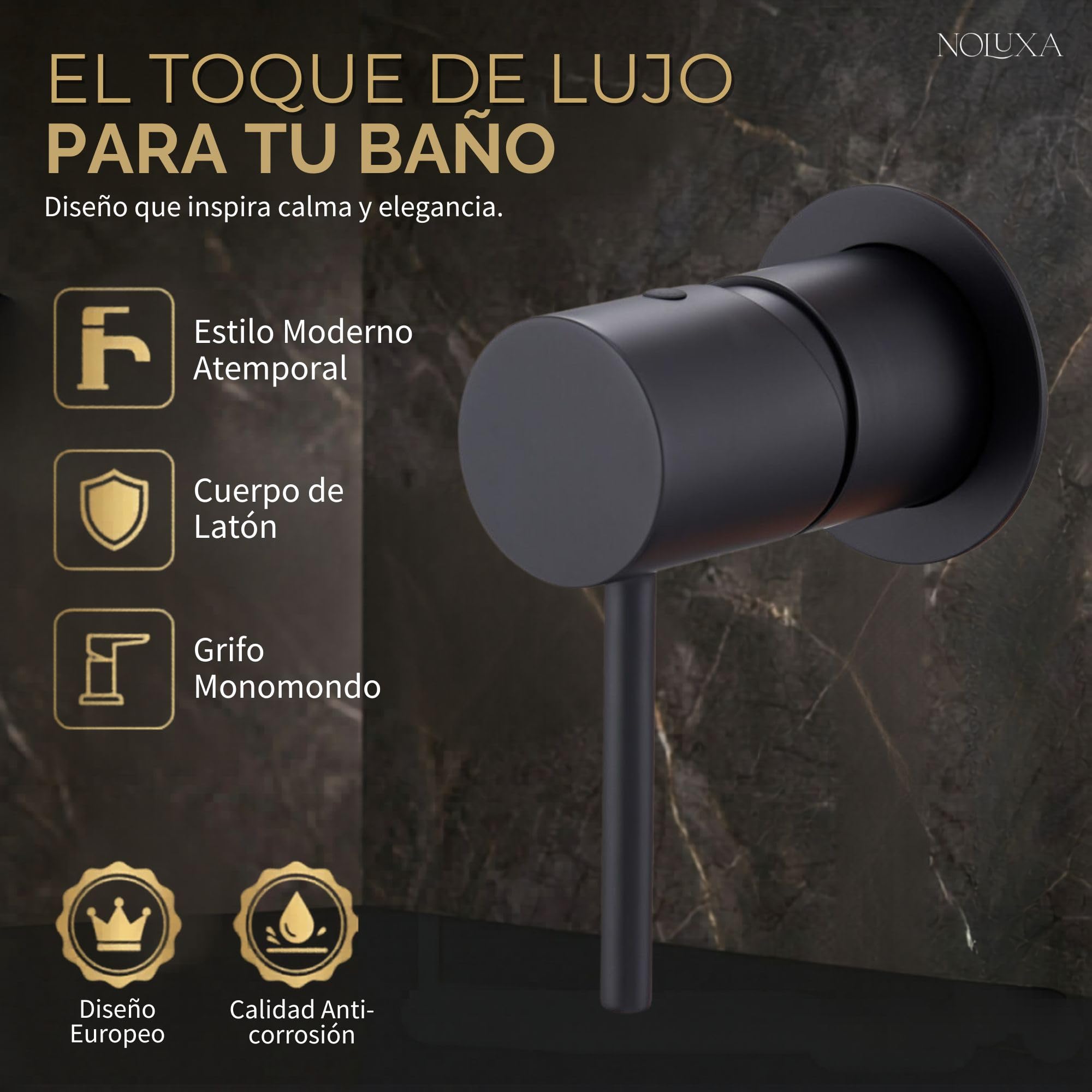 IMEX - Robinet Lavabo Noir Encastré | Robinet Encastré Salle de Bain avec Eau Froide et Chaude | Robinetterie Monocommande Lavabo Mur avec Économie D'Eau | Série Monza | Couleur Noir Mat