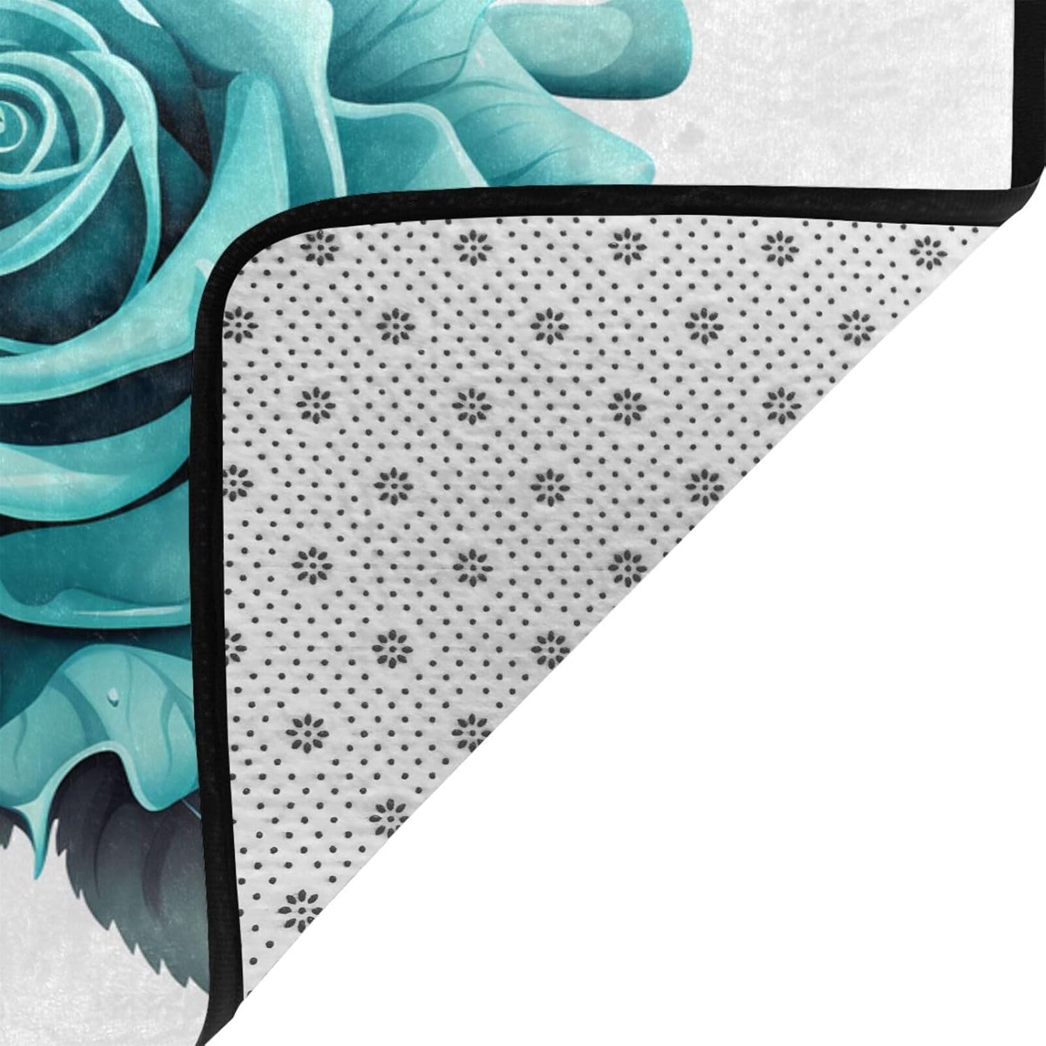 Turquoise Grey Rose Pattern Anti-Slip Floor mat Carpet Rug 72"x48" for Living Room Office Coffee Table Bed Balcony