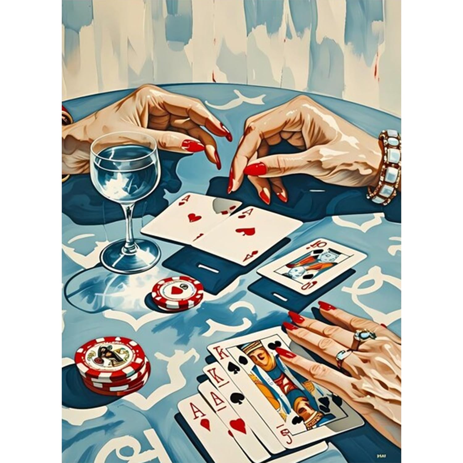 Kits de arte de diamantes para adultos, principiantes, póquer retro azul, kit de pintura de diamantes modernos 5D, manualidades de arte con gemas con herramientas, taladro completo, manualidades