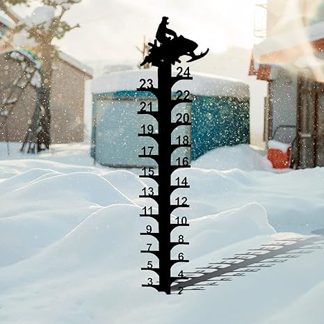 Review Flexyony Outdoor Snow Gauge 24 Inch Iron Art Snow Gauge Detachable Christmas Snowflake Snowfall Measuring Gauge Handmade Snow Measuring Stick for Garden Yard Christmas Decoration Gift (E-Toboggan)