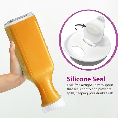 Miniatura 10 de DilaBee Jarra de agua de plástico con tapa (32 onzas) para bebidas, leche, batidos, jarra de té helado, suministros de barra de mimosa, recipientes