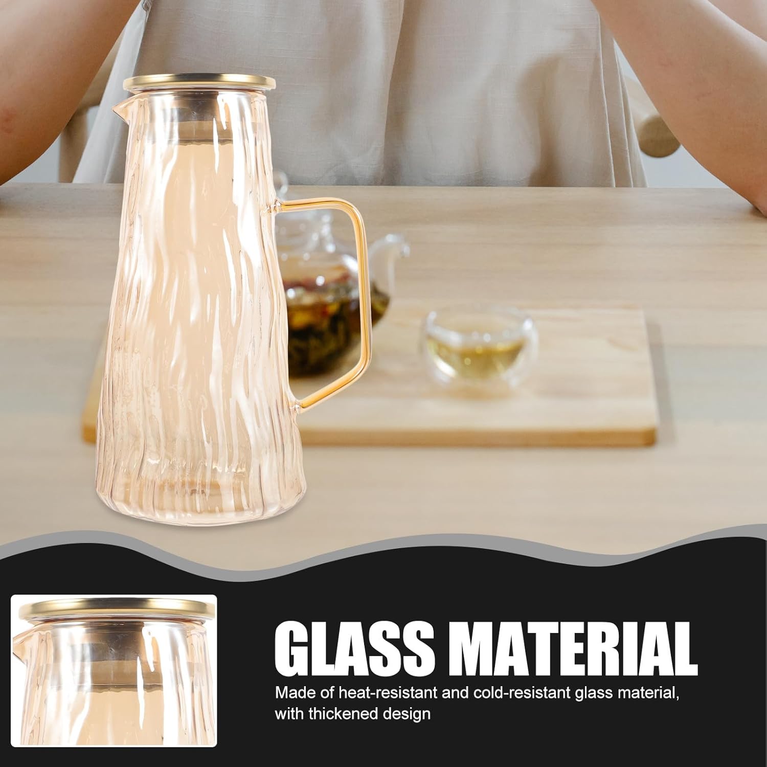 Baluue Glass Water Pitcher with Lid, Fruit Infuser Ice Tea Pitcher for Fridge, Thickened Heat-resistant Glass Water Jug for Home Use and Juice Infusion