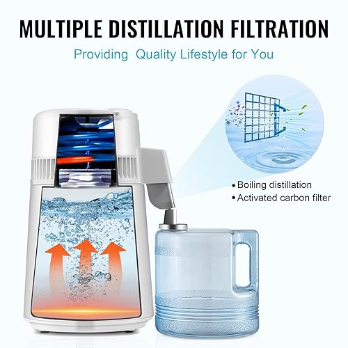 Miniatura 5 de VEVOR Destilador de agua, máquina de agua destilada de 1.1 galones, destilación de agua pura de 750 W con recipiente de plástico sin BPA, kit de