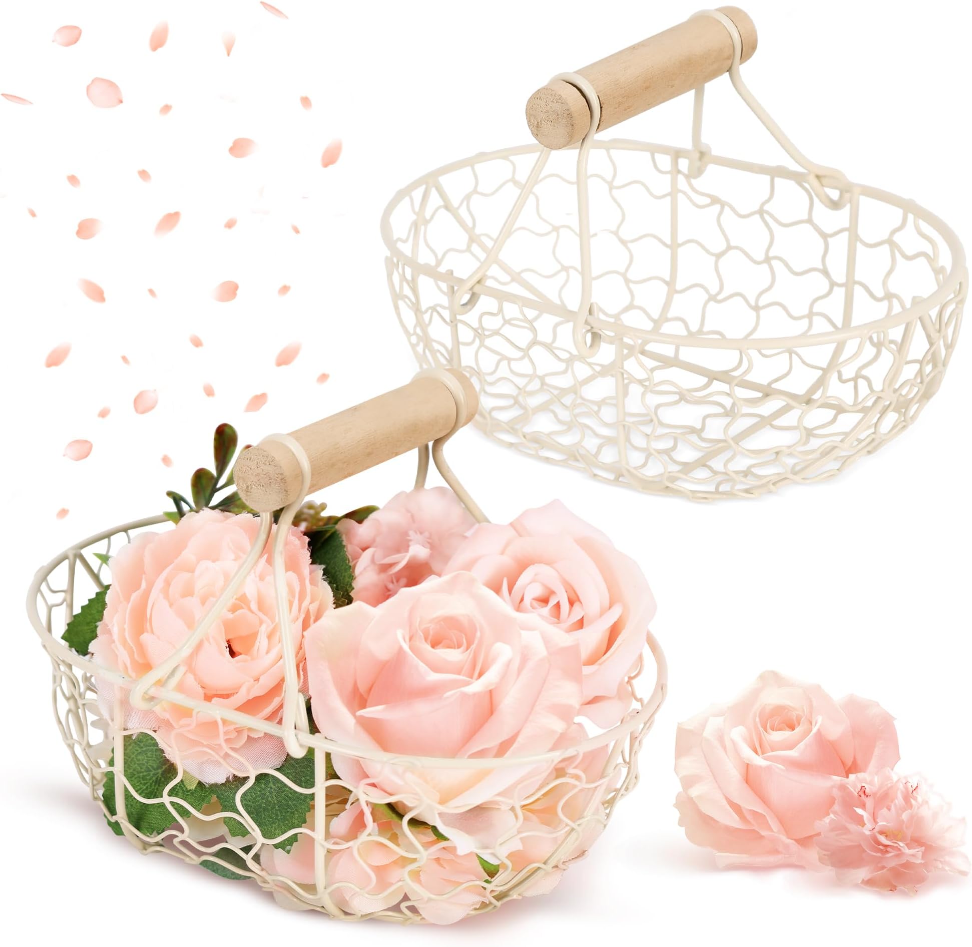 Rustic Flower Girl Basket Set of 2 Metal Wedding Basket