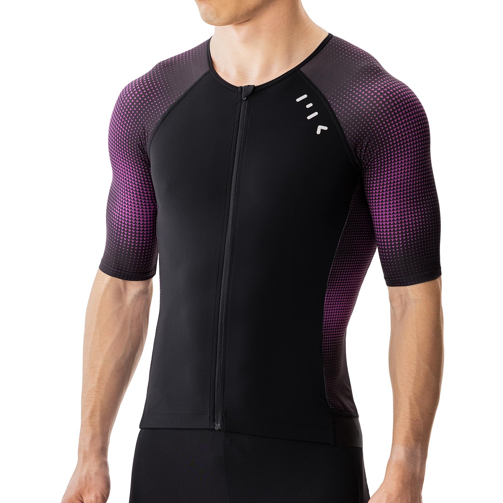 MY KILOMETRE Men's Triathlon Top Full Zip Short Sleeve Tri Shirt, Quick-Dry, UPF 50+ Protection with Reflective Back Pockets