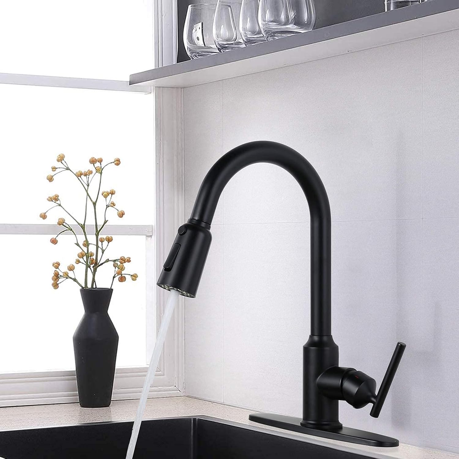 WOWOW Two Handles Widespread 8 inch Bathroom Faucet and Kitchen Faucets with Pull Down Sprayer