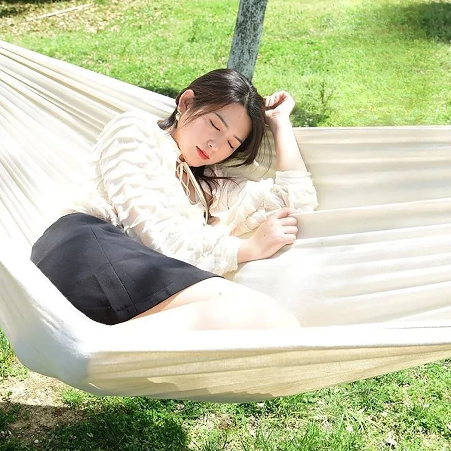 Amaca Singola Da Esterno Appendere Lounger - Beige, 1 Pezzo, per Terrazza, Balcone, Giardino e Campeggio All'aperto, con Borsa di Stoccaggio Amache, Cinghie Moschettoni