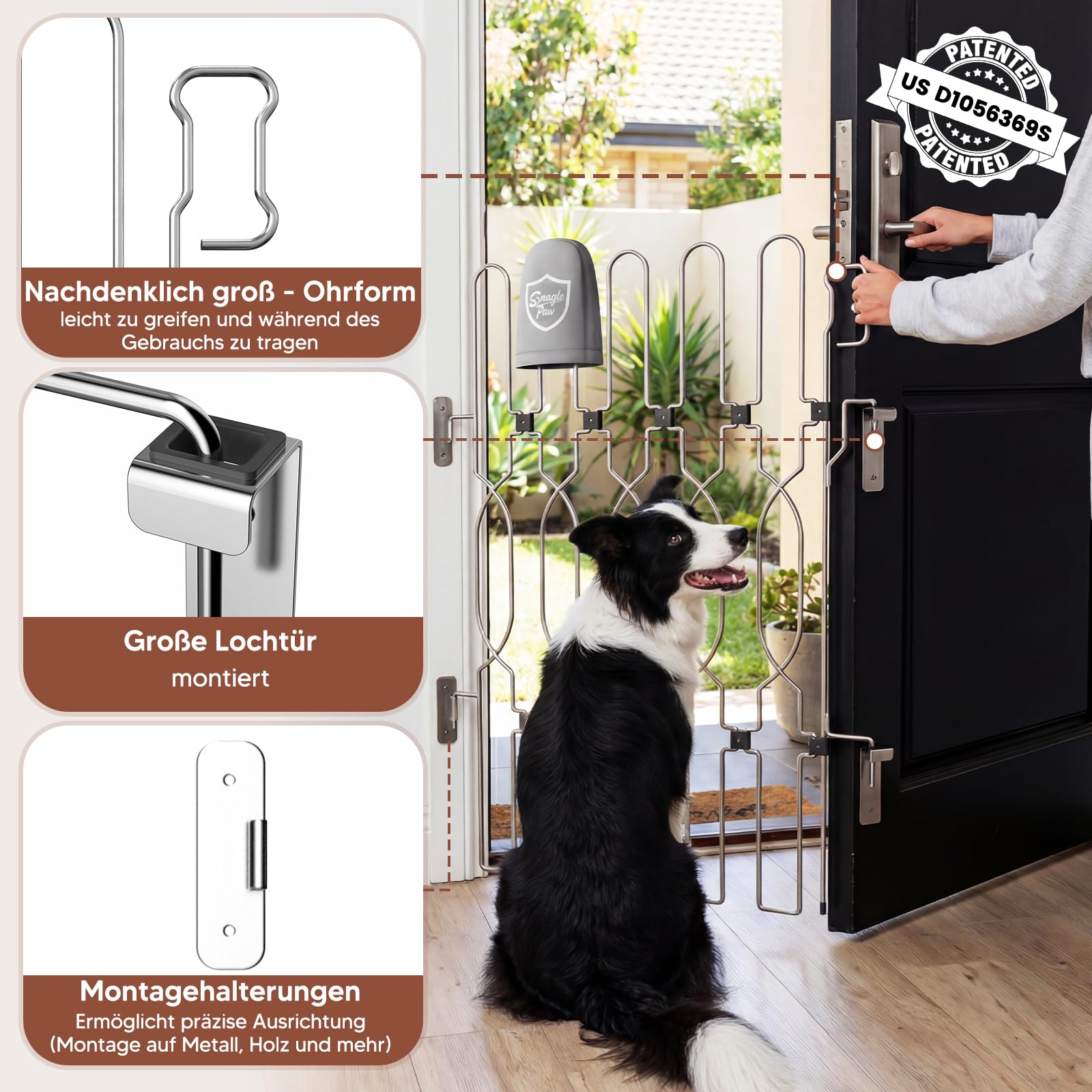 Snagle Paw Einziehbar Metall Türschutzgitter für Haustüren, Anti-Ausbruch Türschutzgitter, 62cm Breite 88.5 cm Höhe Absperrgitter für Türöffnungen, Faltbar & Sicher Türgitter für Türöffnungen