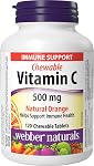Webber Naturals Vitamin C Chewbale 500 mg, 300 Orange Flavour Tablets, For Bones, Teeth, Immune and Antioxidant Health