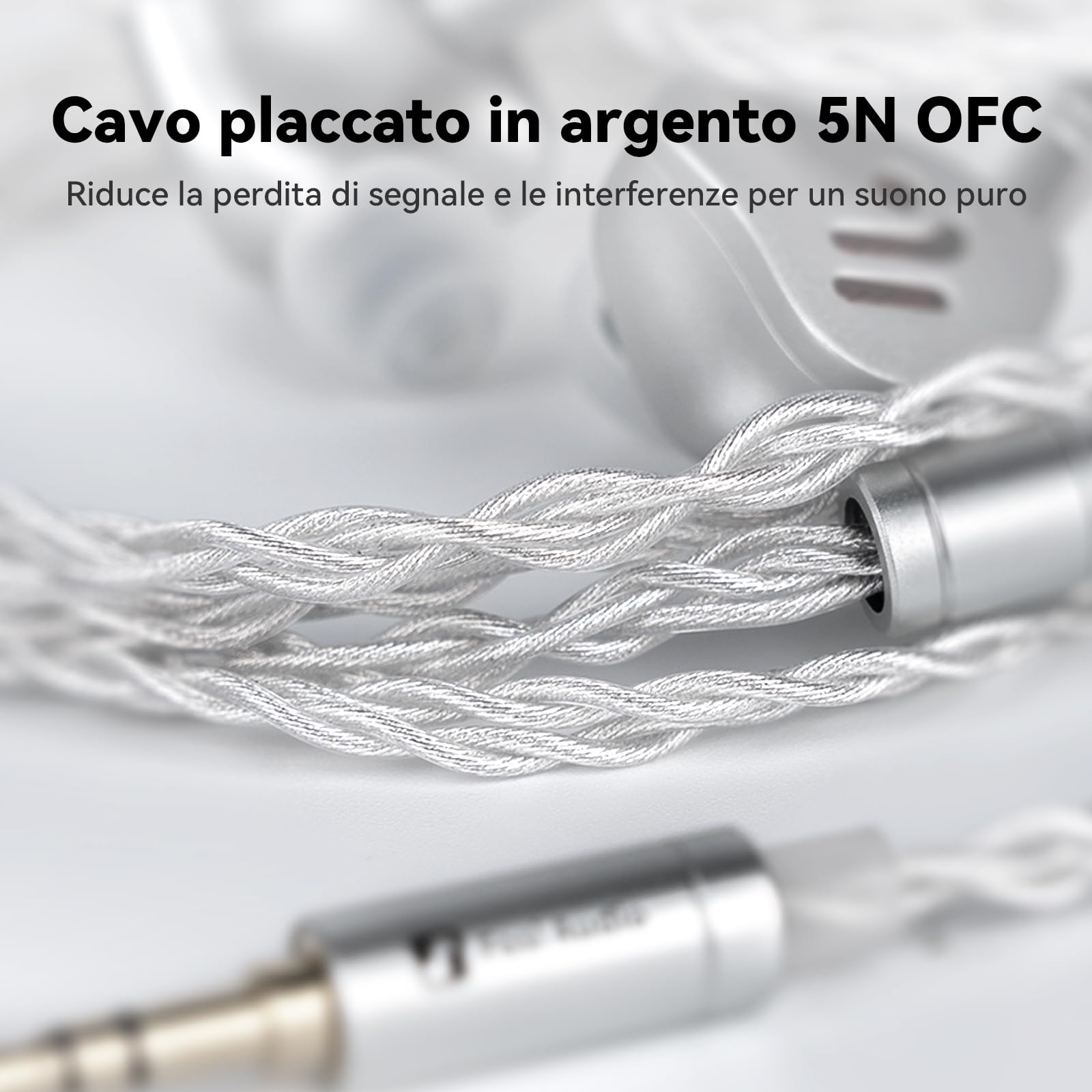 Fosi Audio IM4 Auricolari HiFi IEM con struttura aperta, driver in berillio da 10 mm, doppio magnete N52 e doppia camera, cavo staccabile a 2 pin bilanciato da 3,5 mm, per studio/musica, Argento