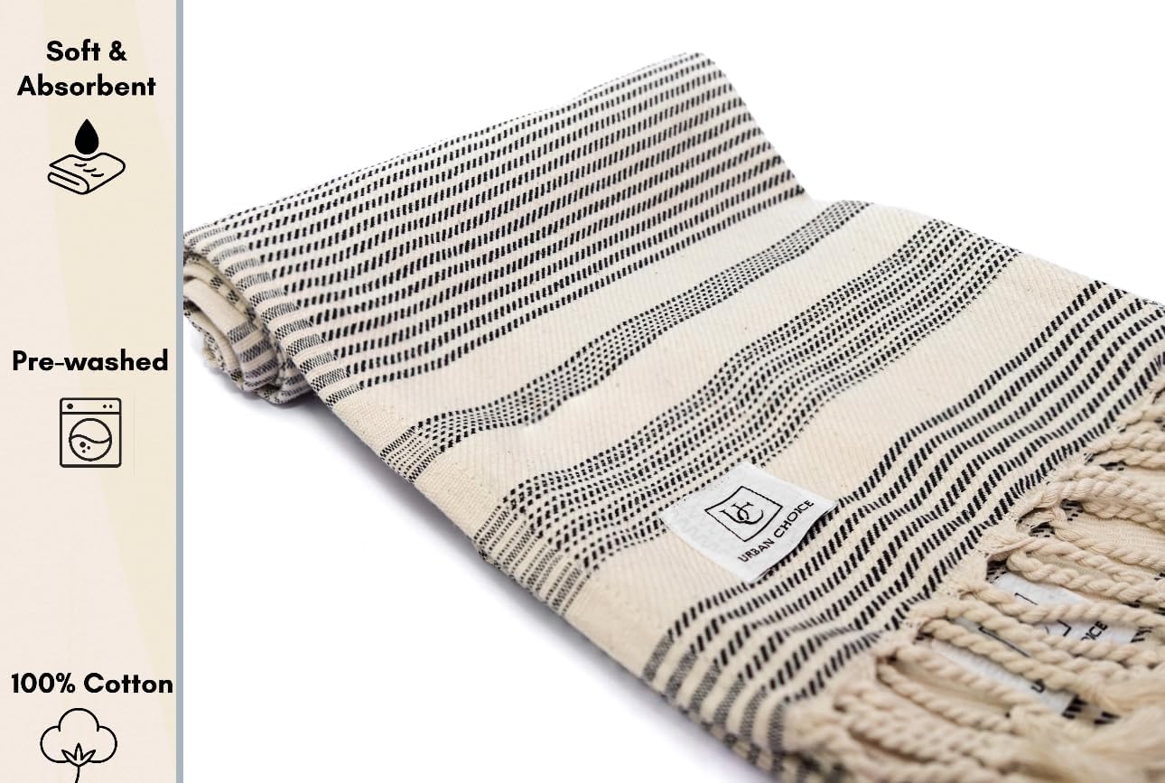 Set of 6 - Turkish Kitchen Hand Towels, Prewashed, (18" x 28)", 100% Cotton, Decorative Kitchen & Bathroom Hand Towels|Tea Towels| Boho Style with Hanging Loop (Black, 6 Pack - Modern)