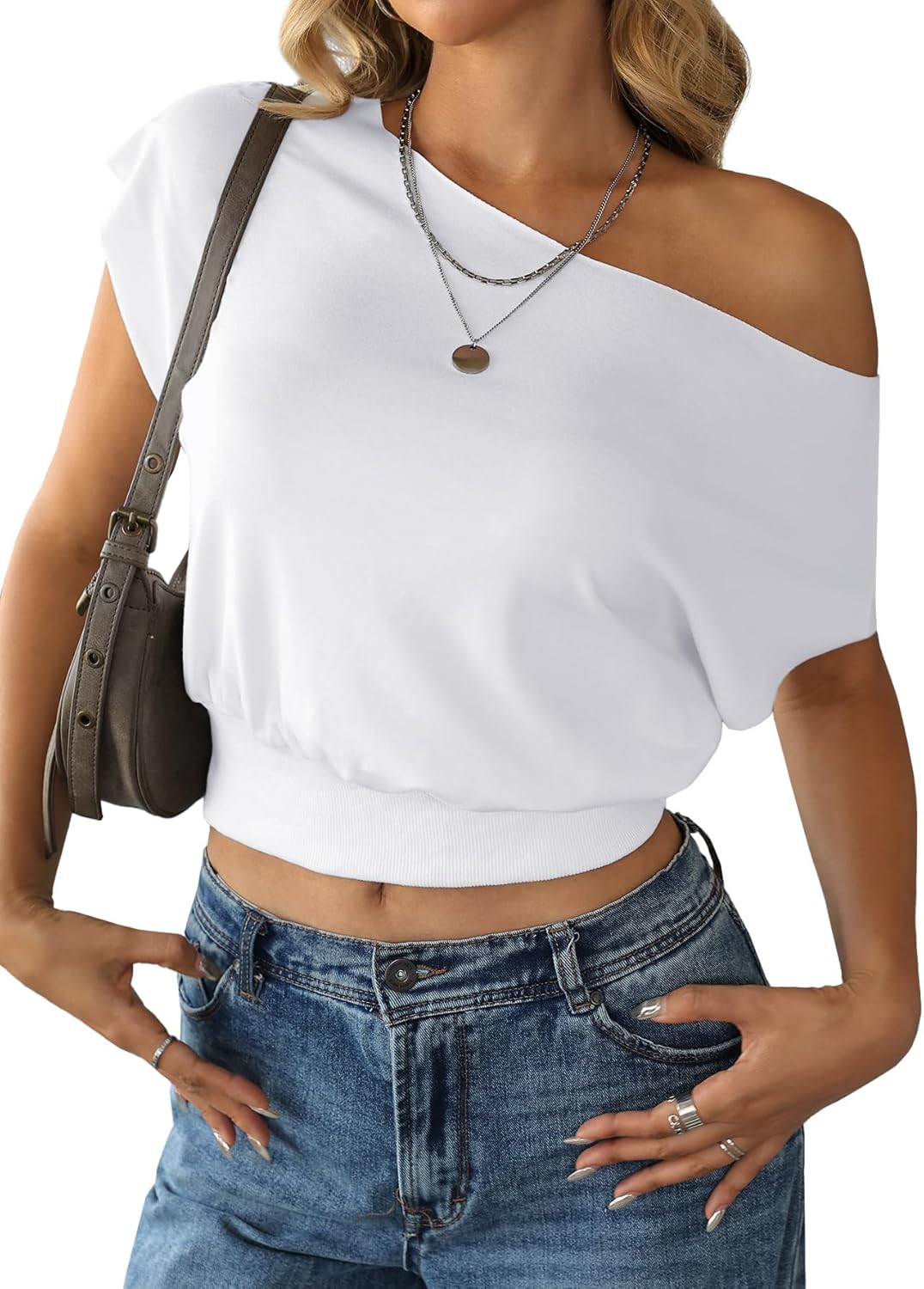 SOFIA'S CHOICE Women's Off The Shoulder T Shirt Crop Top Cute Summer Casual Tee Top