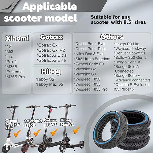 Miniatura 2 de 8.5x2.0 Solid Tire, 5075-6.1 8 12x2 Replacement Tire, 8.5 Inch Scooter Tire Fit for Gotrax GXL V2 iScooter i9 i8 isinwheel S9 pro, Abrasion and