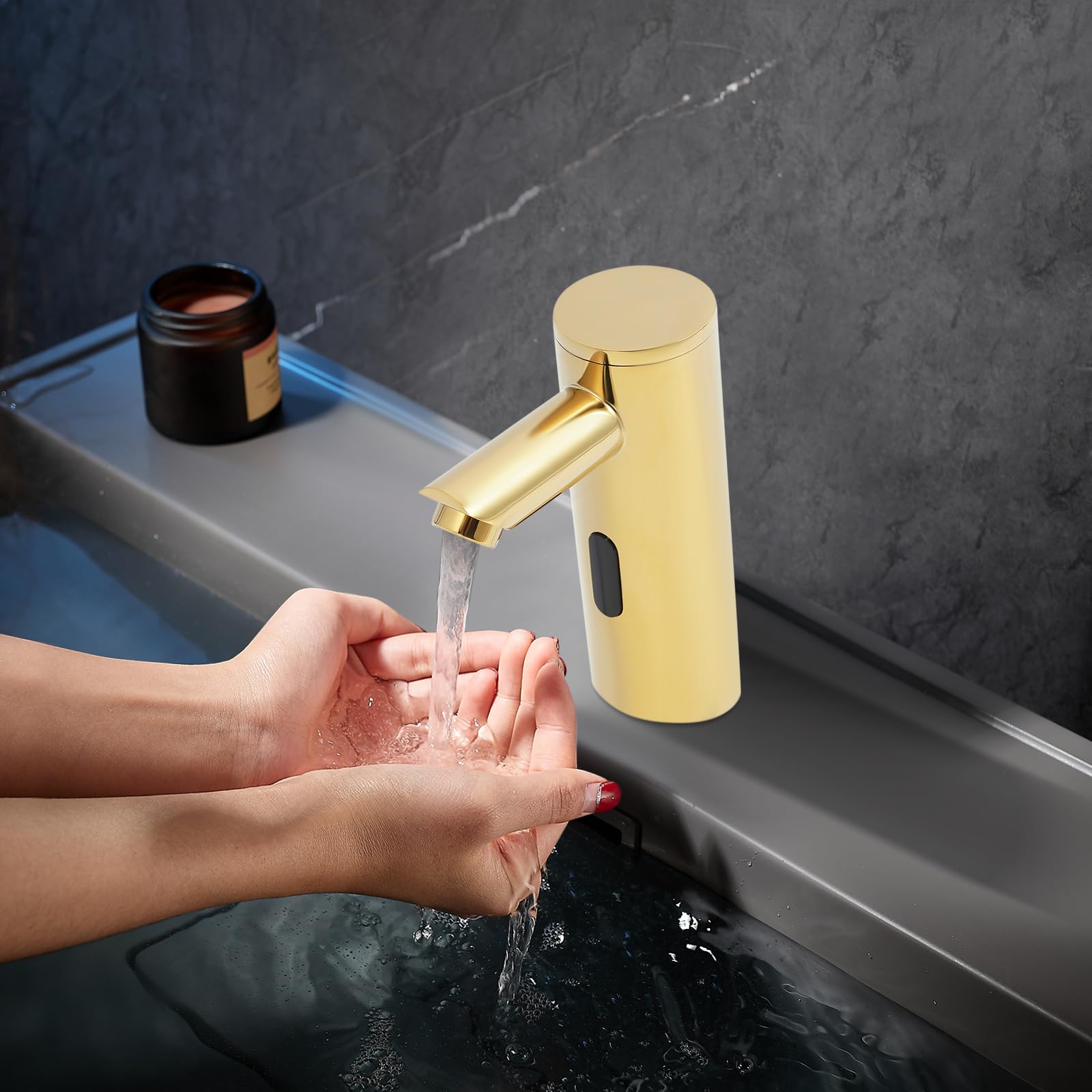 Rubinetto con sensore a infrarossi per bagno, miscelatore senza contatto per lavabo, oro