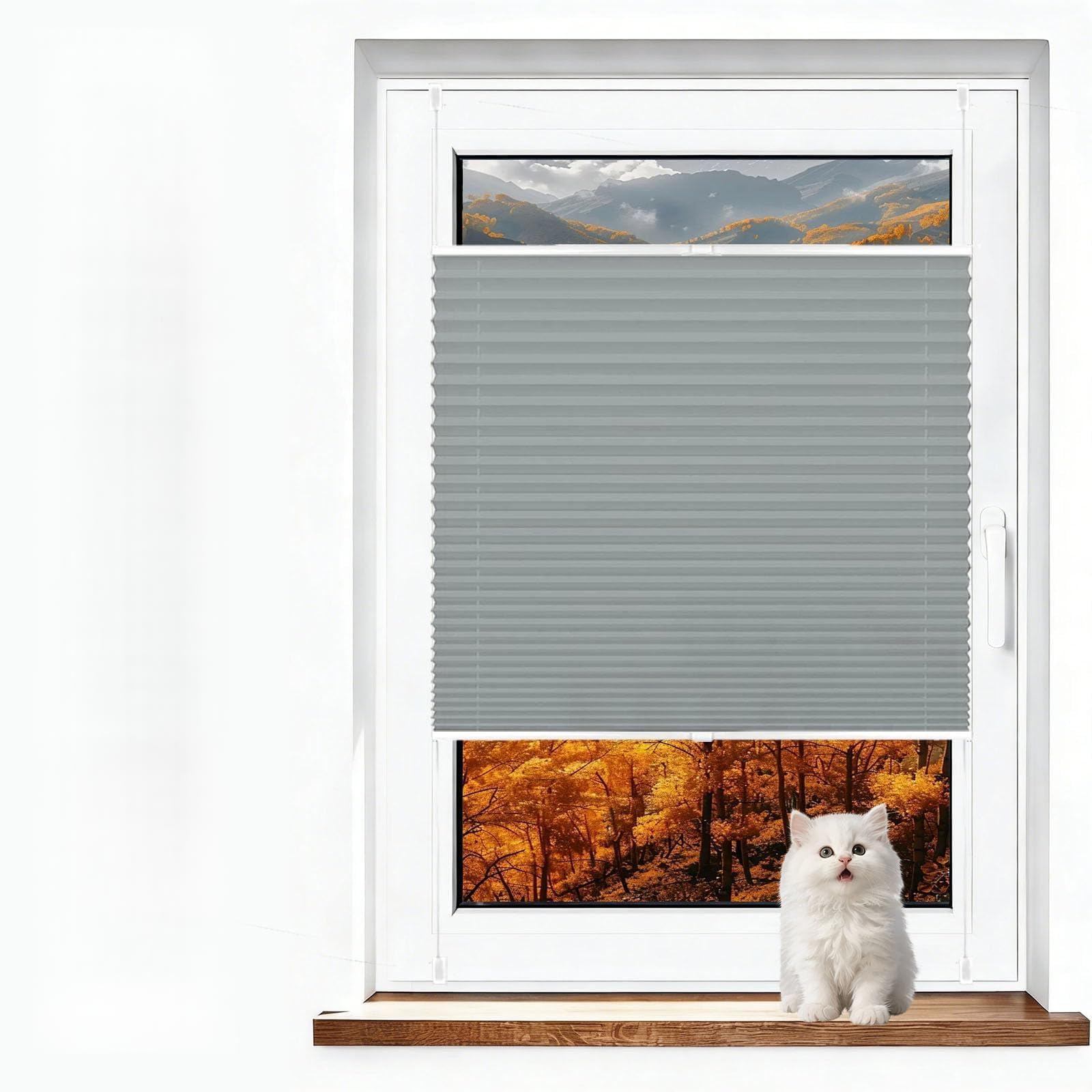Store plissé gris clair 45x50 cm ajustable et pliable sans perçage pour fenêtre