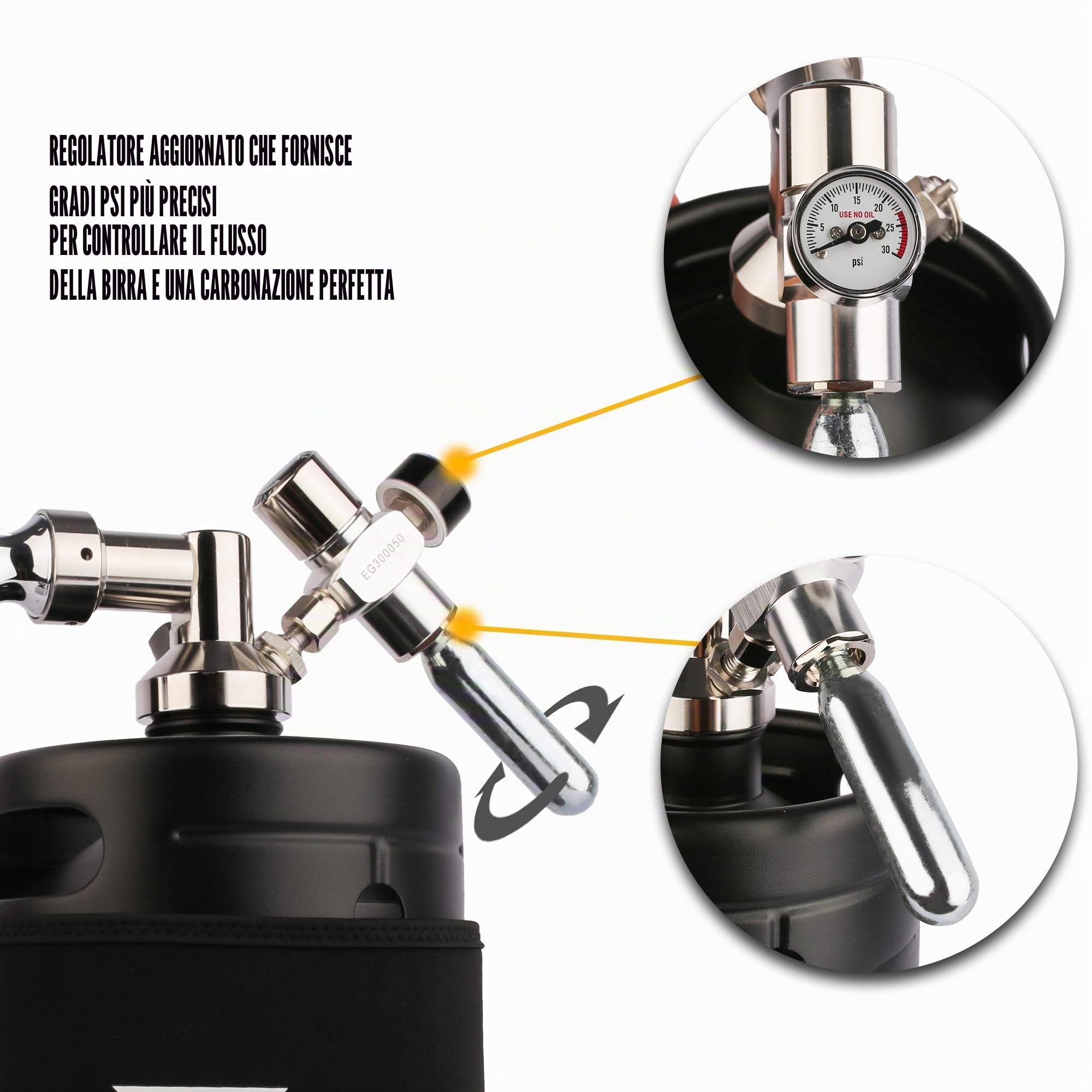 TMCRAFT - Mini Keg Growler da 4 litri - Sistema di kit di fusti per uso domestico pressurizzato in acciaio inossidabile per mantenere la freschezza e la carbonatazione della birra (nero opaco)