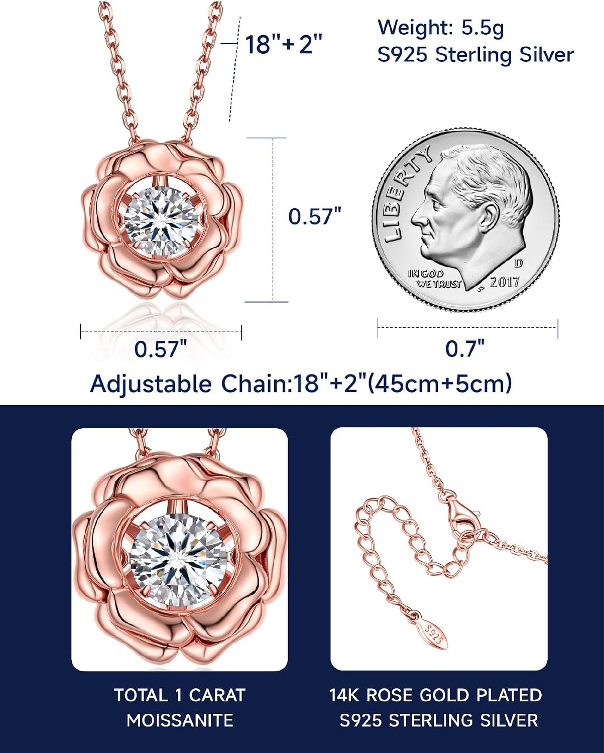 MomentWish 925 Sterling Silver Moissanite Necklace for Women D Color VVS1 Dancing Moissanite Necklaces Fashion Jewelry for Women Anniversary Gifts（0.5/1Carat）