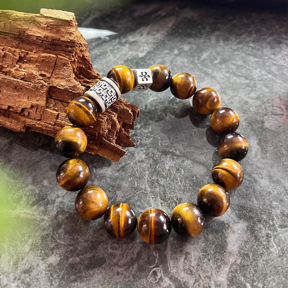 Natural obsidian crystal bracelet,Tigers eye black obsidian 10/12/13mm beads bracelet for men and women, Jewelry Healing elasticized Bracelets Bring Luck and happyness Prosperity.Mom/Dad/Wife/Employee gift - Image 4