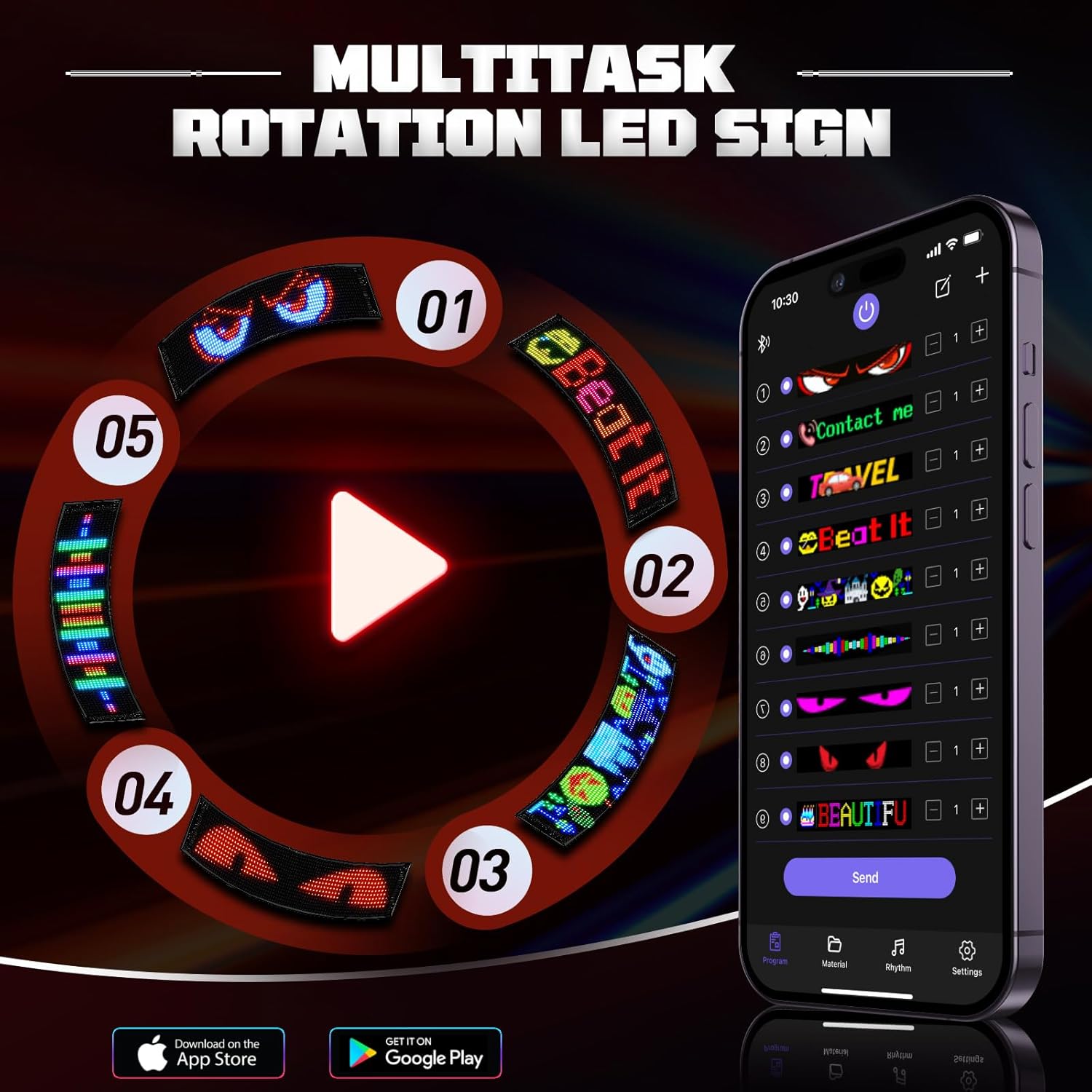 Synchronize Devil Eyes Light for Cars, 14.6”X3.6” Flex LED Display Screen Bluetooth APP Control DIY Text Animation Programmable LED Scrolling Sign for Car Windshields - Image 5