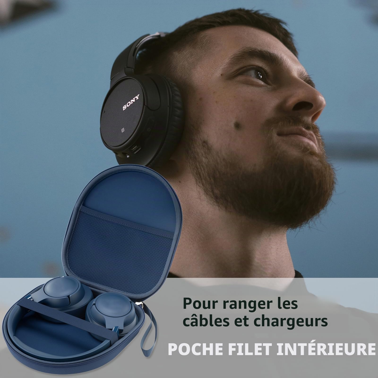 Étui compatible avec JBL Tune 510BT 520BT 500 720 BT 770 NC 760 NC, Sony WH-CH520 WH-CH720N, écouteurs sans fil à réduction de bruit, étui portable pour écouteurs de voyage (bleu)