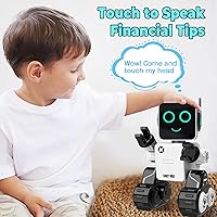 Vista 4 de okk Juguetes robot para niños, robot programable de control remoto, juguetes interactivos con alcancía de monedas, robot inteligente con LED