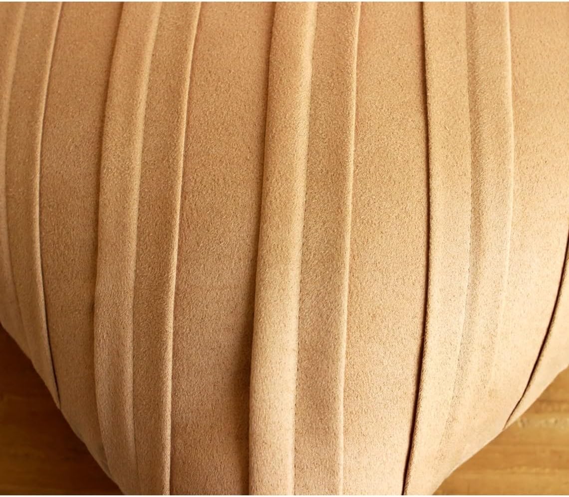 The HomeCentric Throw Pillow Covers, Decorative Tan Pillow Covers 16x16 inch (40x40 cm) Suede Throw Pillows for Couch, Solid Color, Pintucks, Textured, Striped, Contemporary - Contemporary Tan