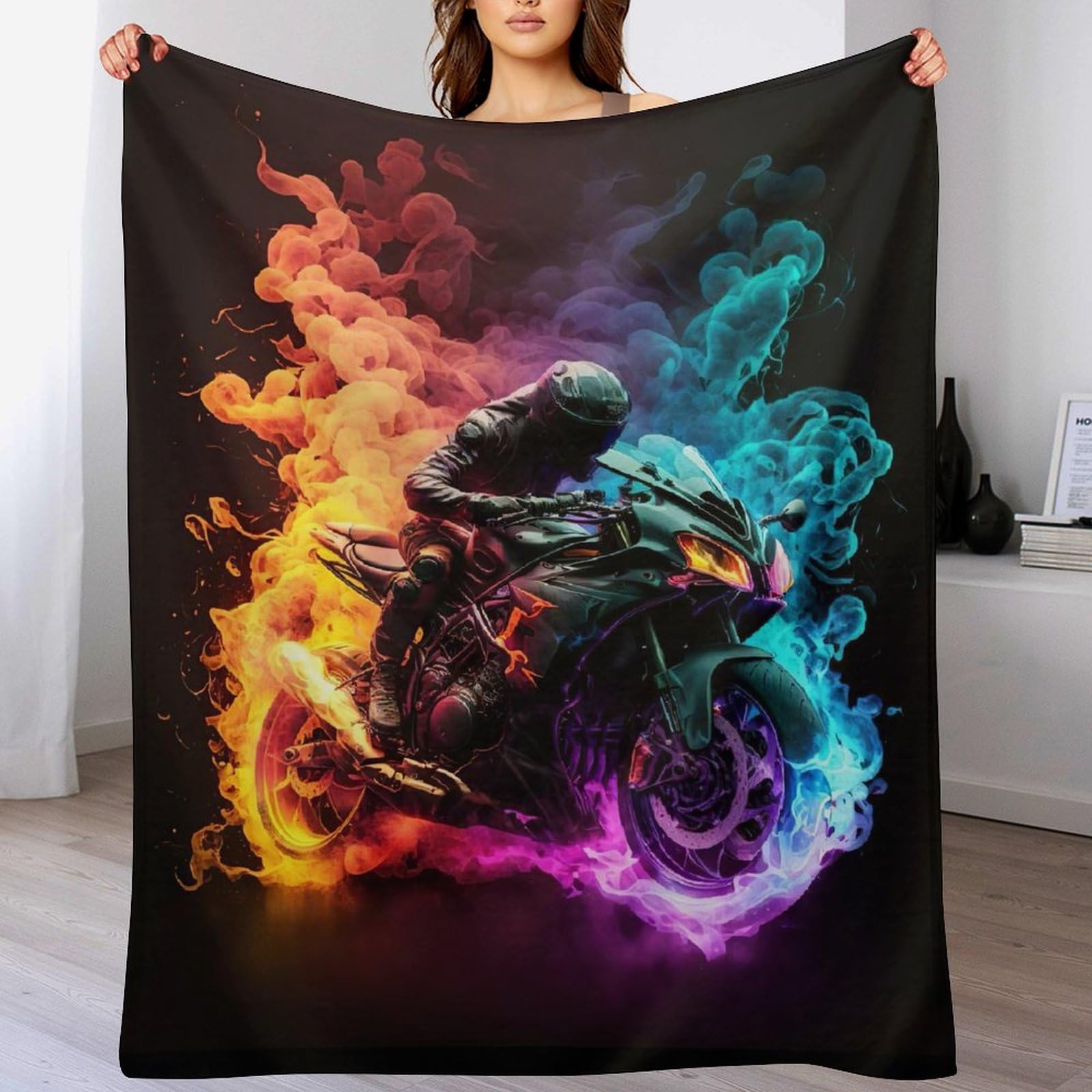Couverture moto polaire douce pour lit et canapé 180x200cm