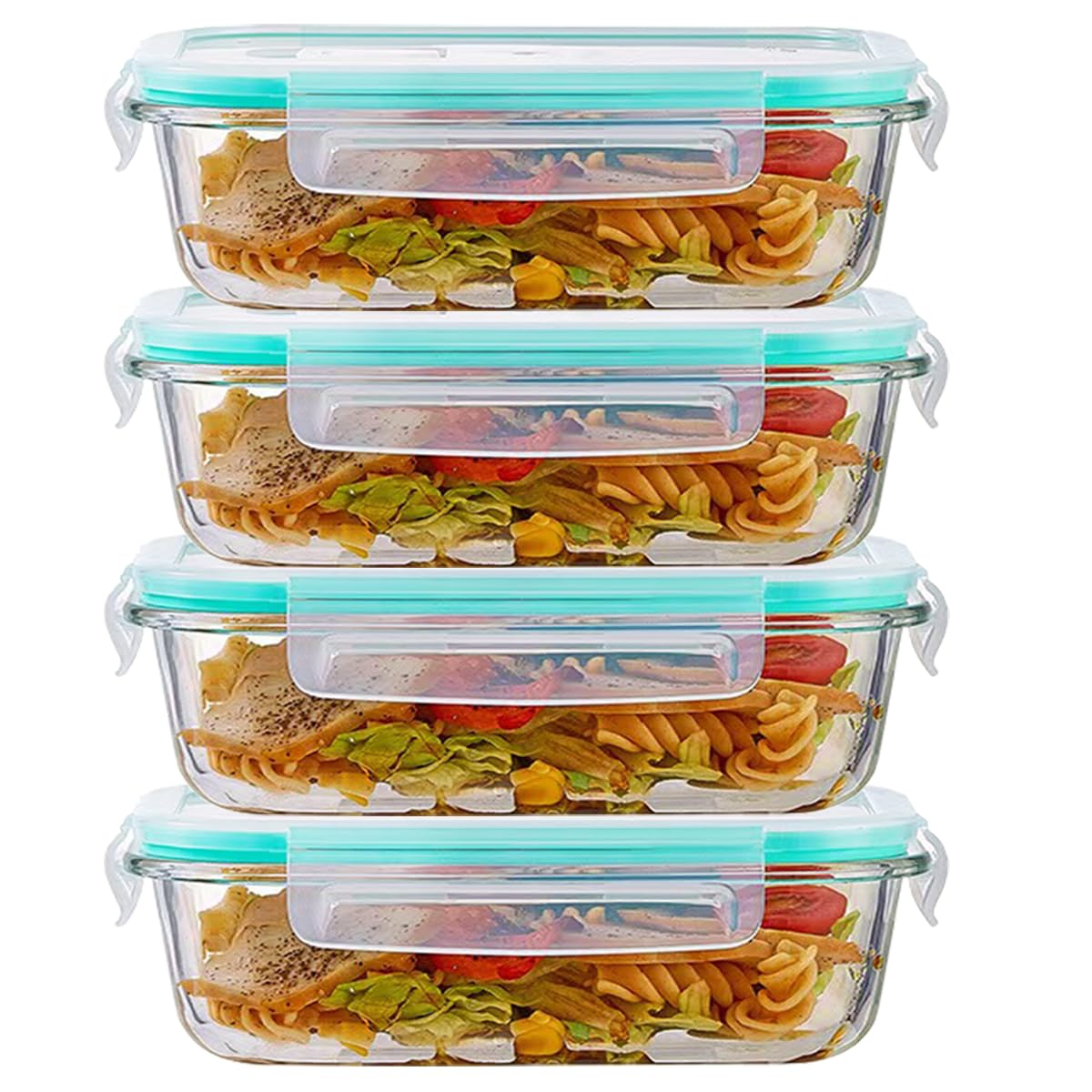 Pykrudo Glass Storage Containers With Lids, 4PCS 1040ML Glass Food Containers With Lids,Airtight and Reusable for Soup, Lunch, Salad, Leftovers