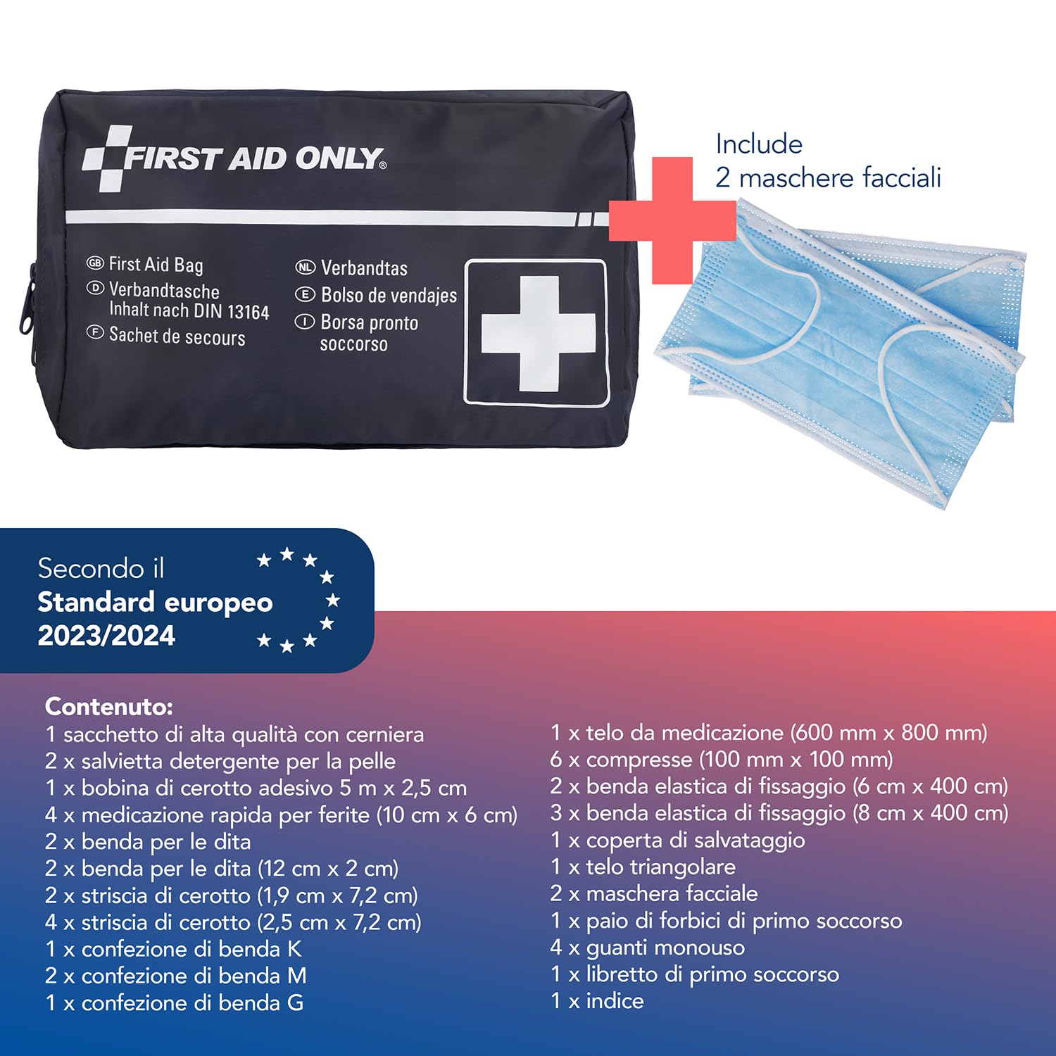 Borsa Pronto Soccorso Auto DIN 13164 - Kit Di Emergenza Blu Con Medicazioni, Copertermo E Forbici - Foto 6