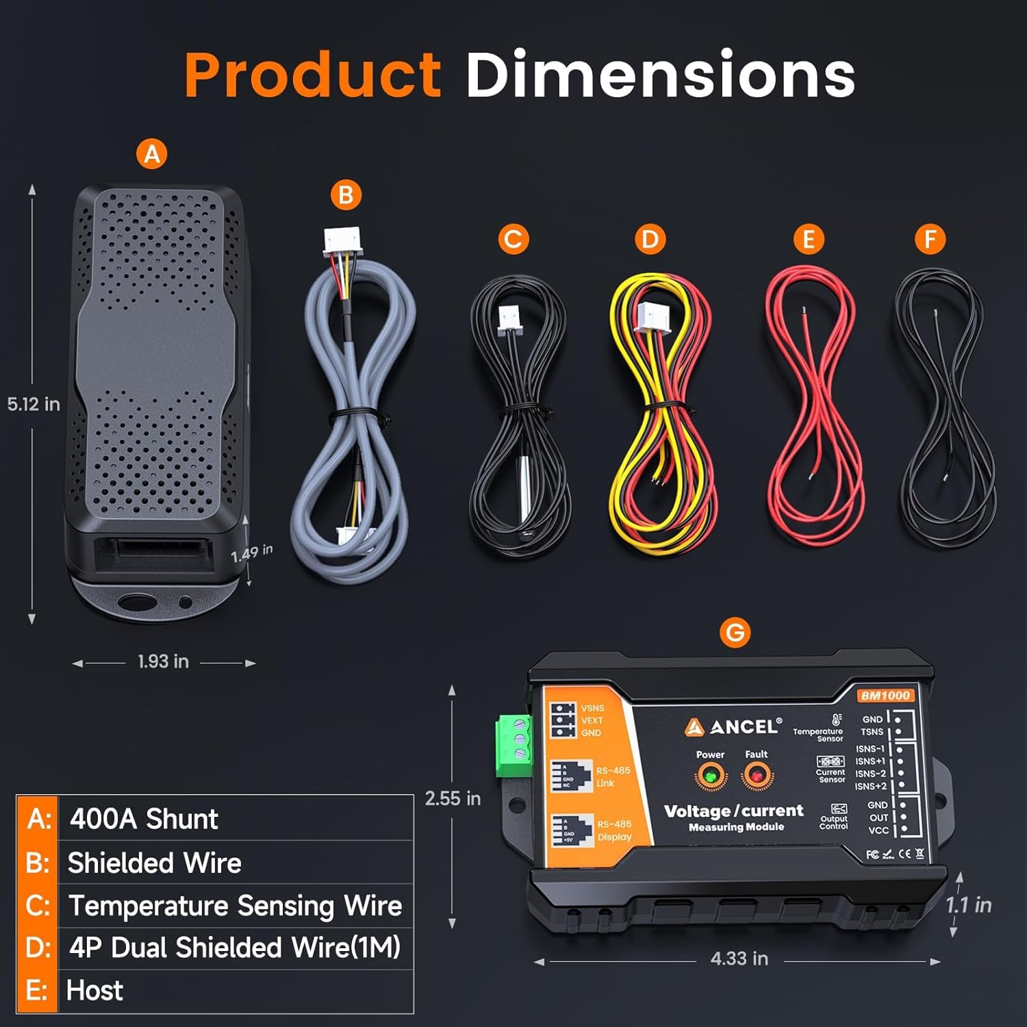 ANCEL BM1000 Battery Monitor mit Shunt 400Amp, 10-120V SmartShunt Bluetooth Batteriewächter, Wlan Batteriemonitor, Battery guard Echtzeit-Überwachung von Spannung, Stromstärke und Ladezustand
