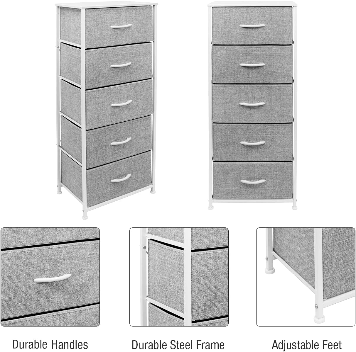 Sorbus Nightstand with 5 Drawers - Bedside Furniture & Night Stand End Table Dresser with Steel Frame, Wood Top, Easy Pull Fabric Bins for Home, Bedroom Accessories, Office & Dorm