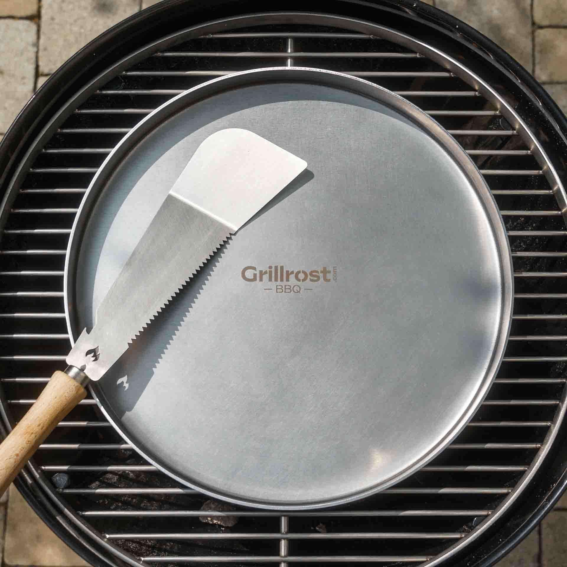 Grillrost.com Das Original Burger Set für perfekte Burger von Feuerplatte und Plancha - 1 Smasher | 1 Grillmachete | 2 Burgerglocken