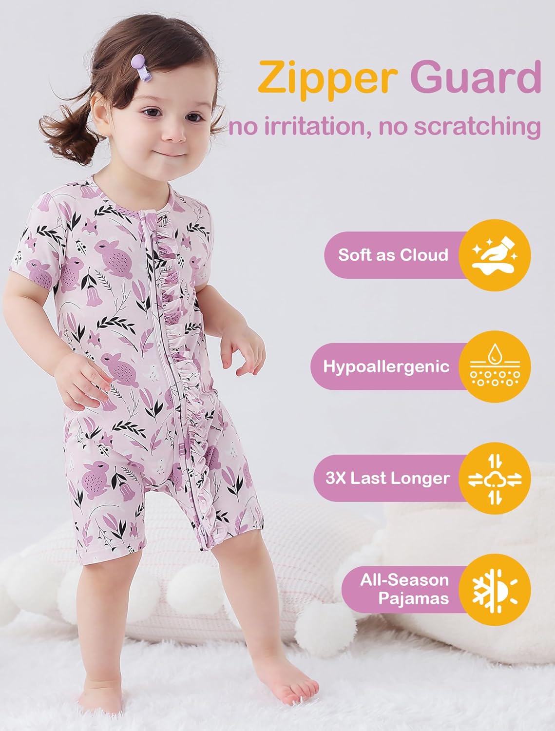 JunNeng 2Pcs Baby Girl Viscose from Bamboo Sleeper, 2 Way Zipper Romper, Short Sleeve One Piece 0-18 Months - Image 3