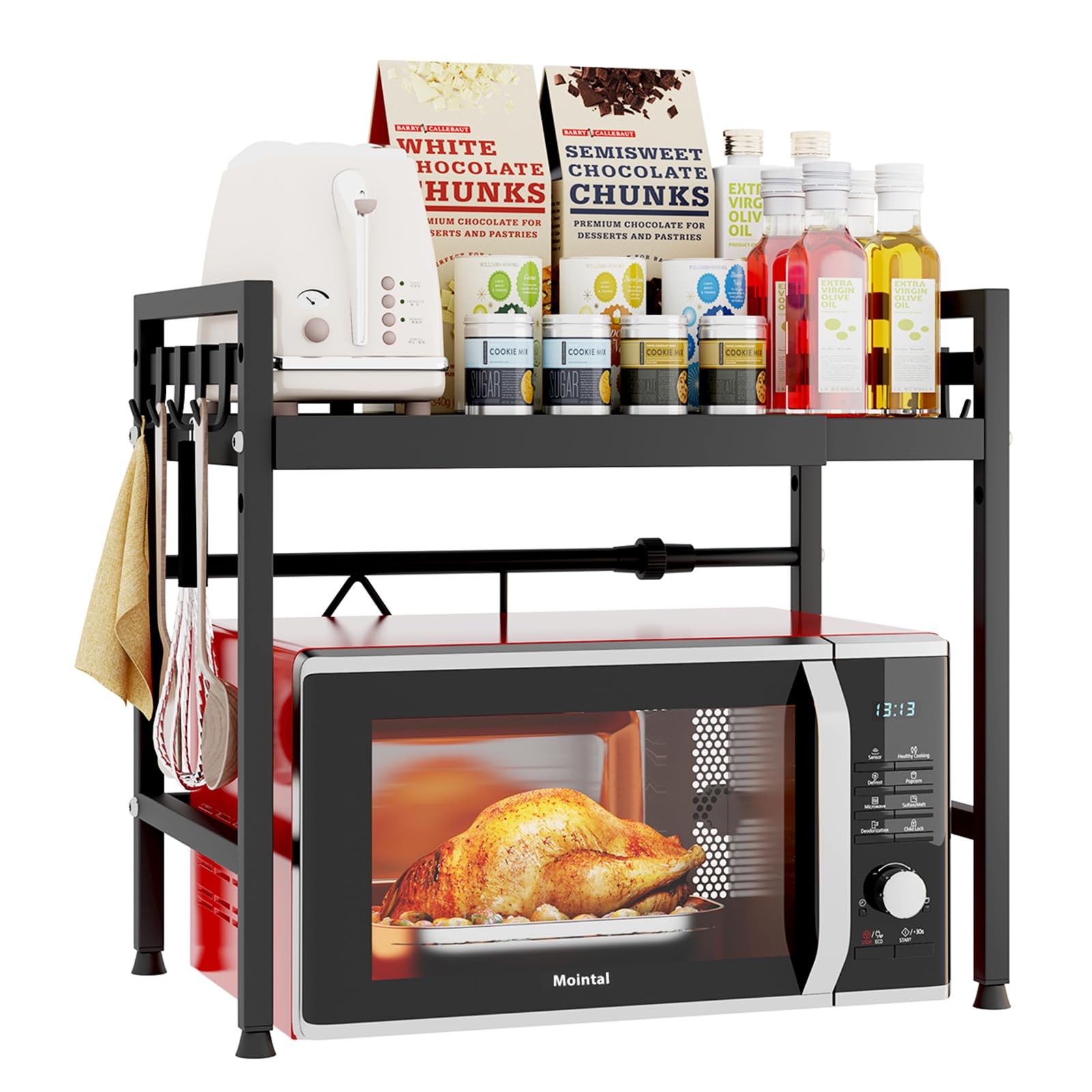 HENGMEI Mikrowellen Regal 3-stufig - Ausziehbarer Küchenorganizer 44-60cm In Schwarz