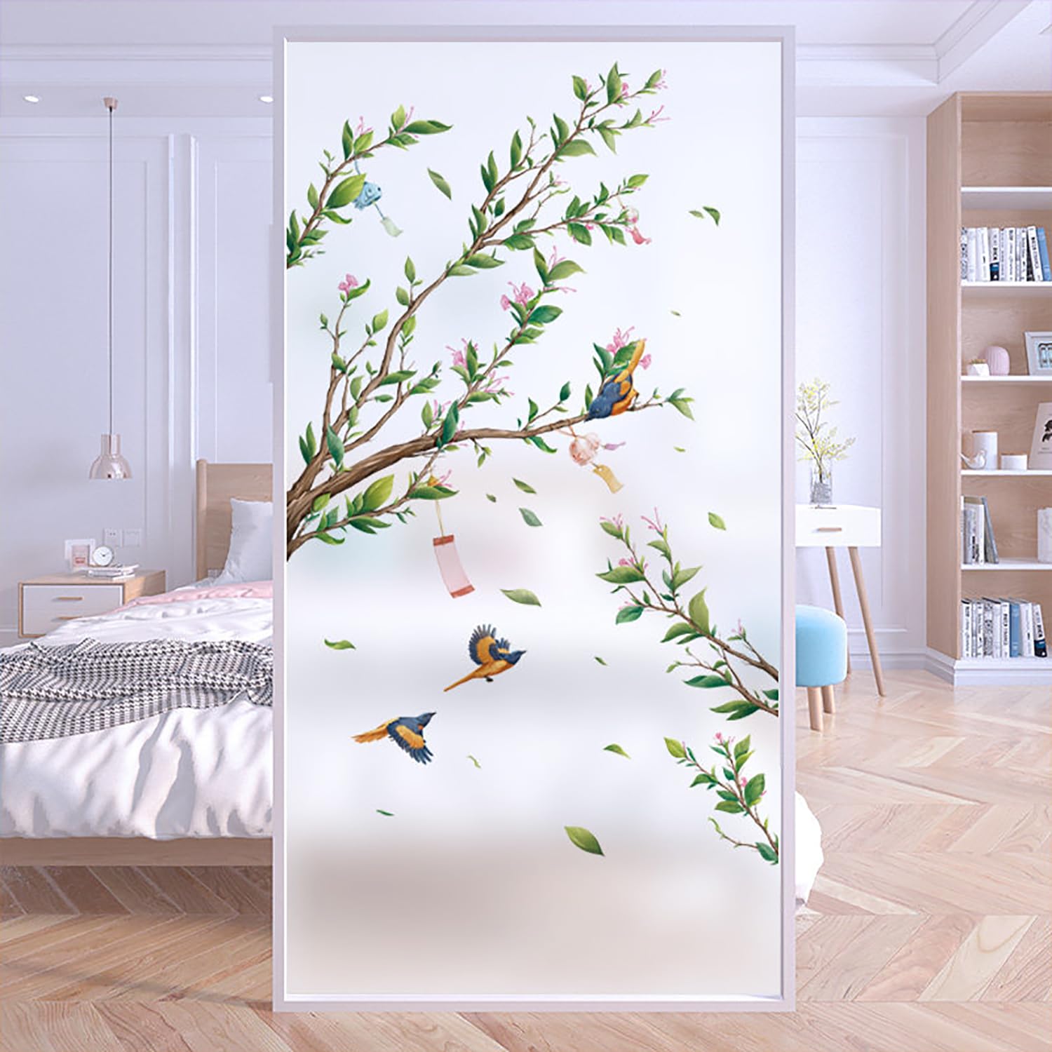 XQKXHZ Peel and Stick Window Film,Static Cling Stained Glass Decorative Window Film Opaque Privacy Non-Adhesive Reusable Frosted Glass Stickers for Bathroom,Kitchen,Office (Green Plants),L,80x200cm