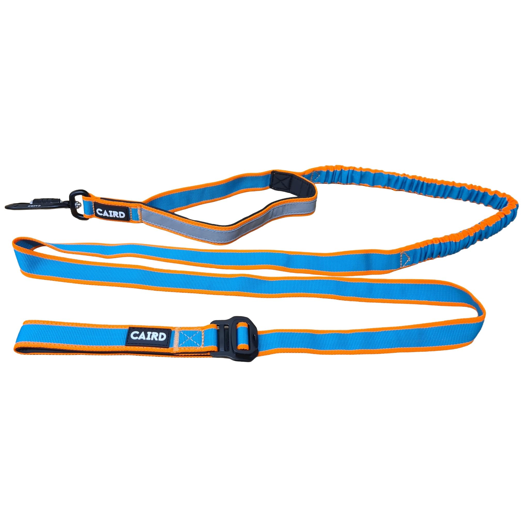 CAIRD Laisse pour chien Bungee Freedom to Run mains libres avec poignée rembourrée, ceinture réglable et mousqueton en aluminium (orange et turquoise)