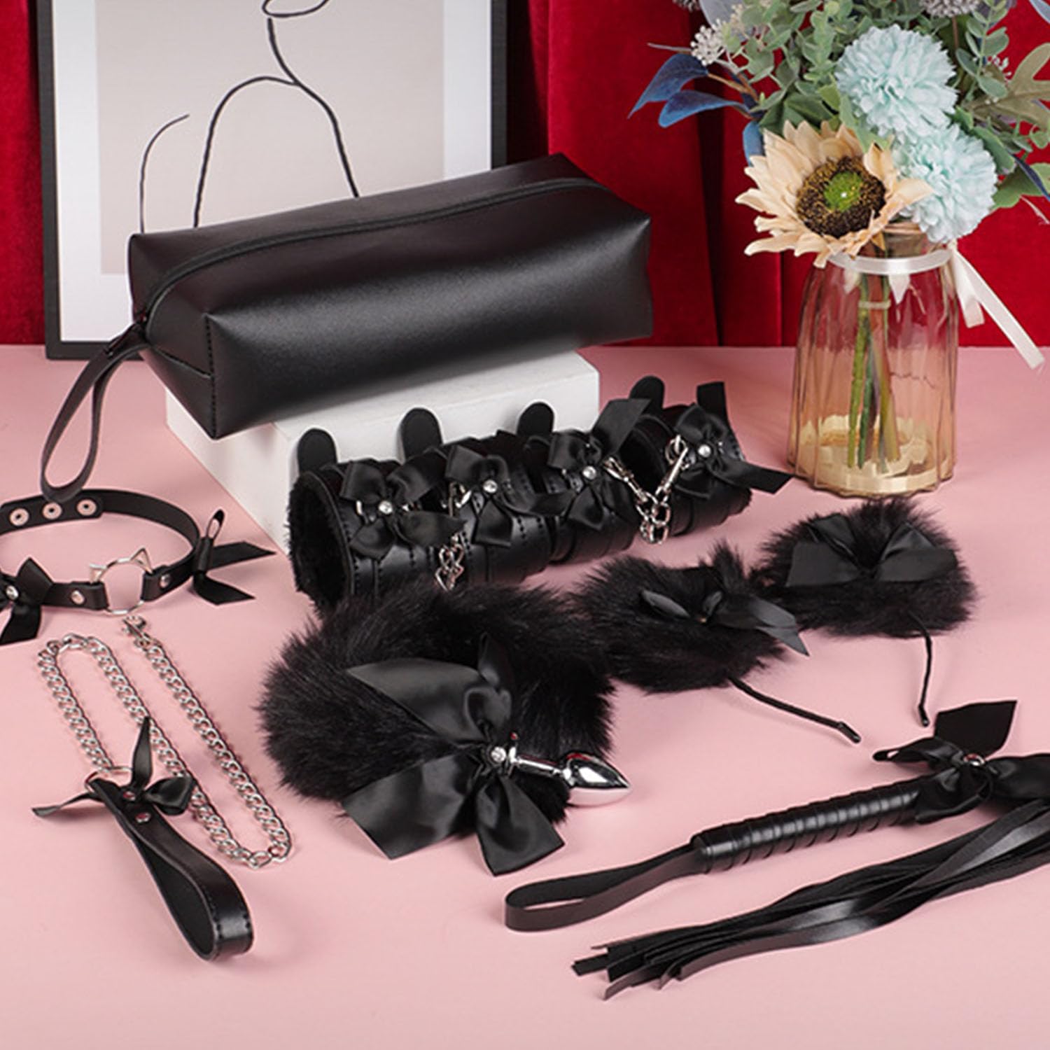 BDSM Set Sex Toys for coppie 7 pezzi Kit Bondage Sex Toys con manette Set di plug anali Frusta for donne Uomini(Rot)