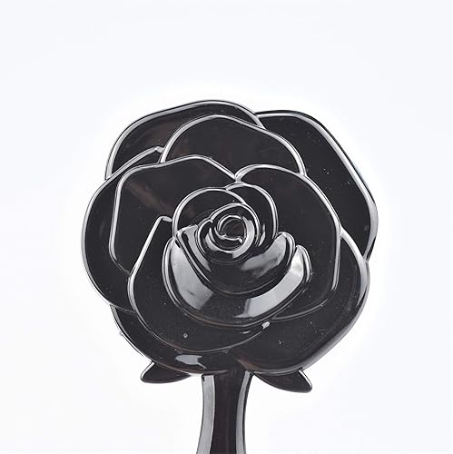 Miniatura 4 de Teensery Espejo de mano de plástico con forma de flor de rosa, espejo de mano de viaje, espejo de maquillaje para mujeres y niñas, color negro