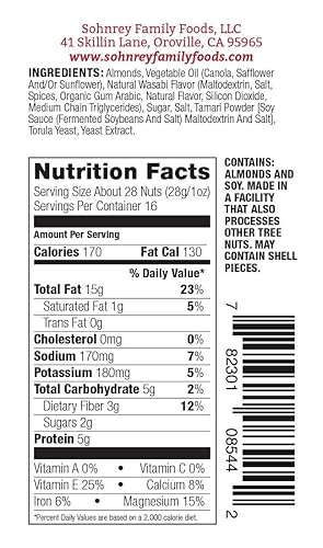 Miniatura 10 de Wasabi and Soy Sauce Almonds (16oz) Almendras asadas de vapor pasteurizadas de la granja familiar Sohnrey