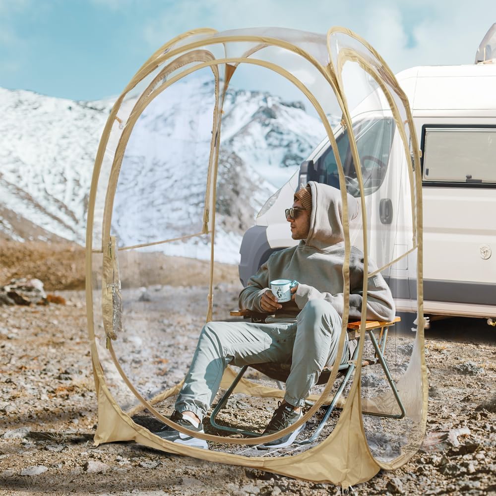 EighteenTek Pod All Weather Sports Tent - Instant Shelter - Outdoor Bubble Tent 1-6 Person - Rain Camping Sun Shelter Pop Up - Clear, Patent Pending Protected Design