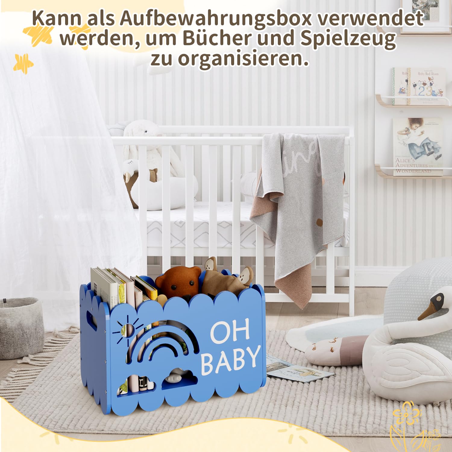 Babykorb aus Holz für Babyparty, Babypartykorb mit Griff, Jungen und Mädchen Korb für Babygeschenke, Willkommensgeschenk Schwangerschaftsgeschenke für frischgebackene Eltern, Blau