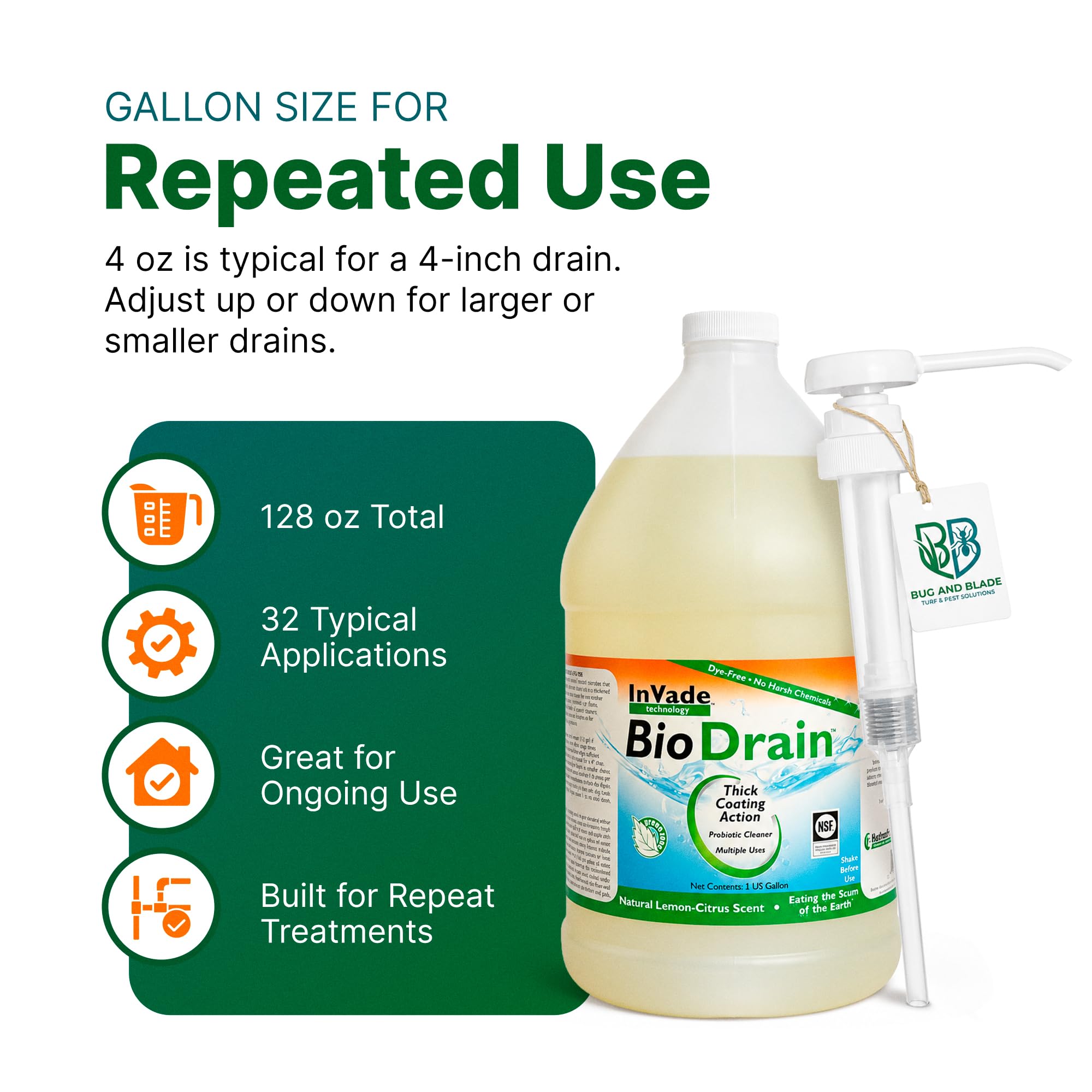 InVade Bio Drain Gel nettoyant pour canalisations 3,8 l + pompe Bug And