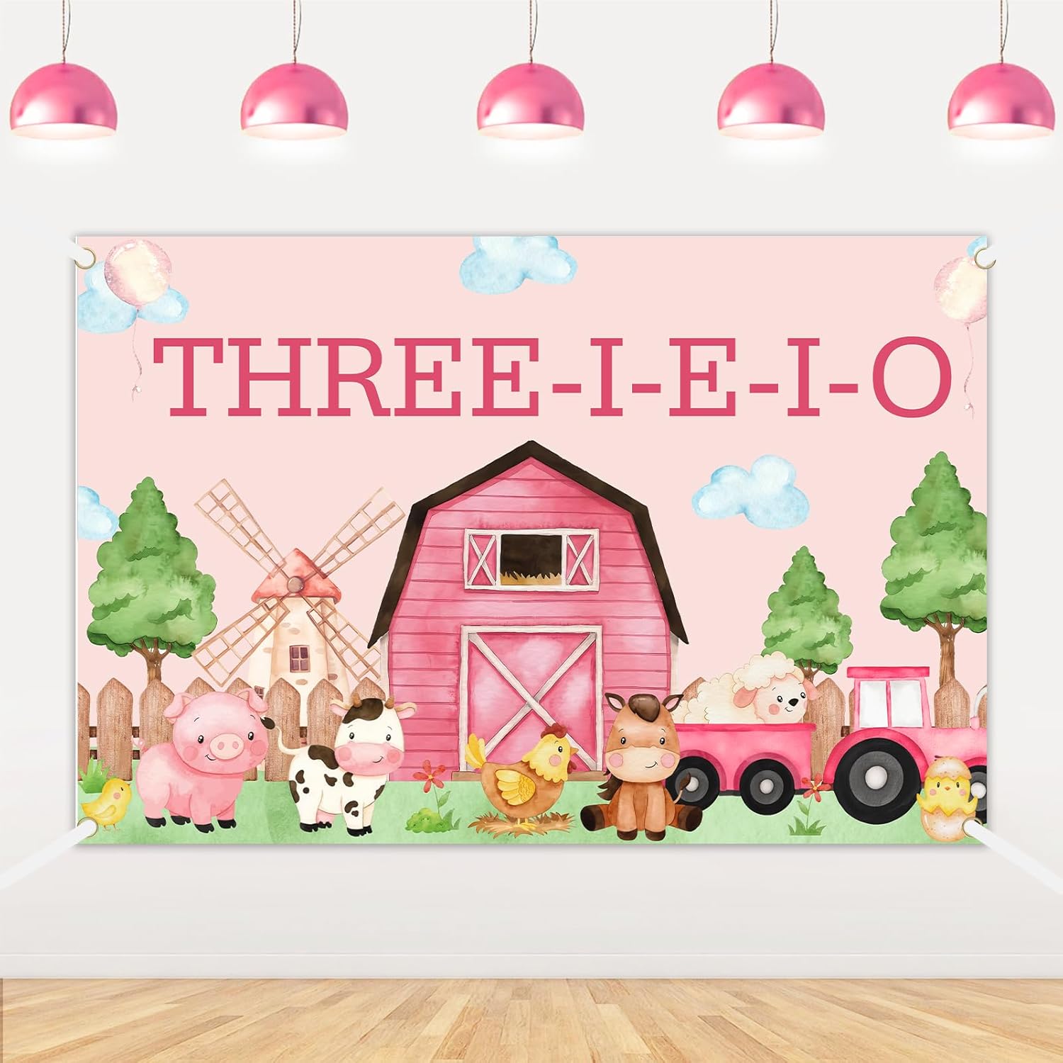 kreat4joy Farm Theme Birthday Decorations Pink, Three i e i