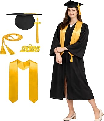 Happy Secret Graduation Cap and Gown 2026 Set with Tassel and Stole for High School & College Bachelor