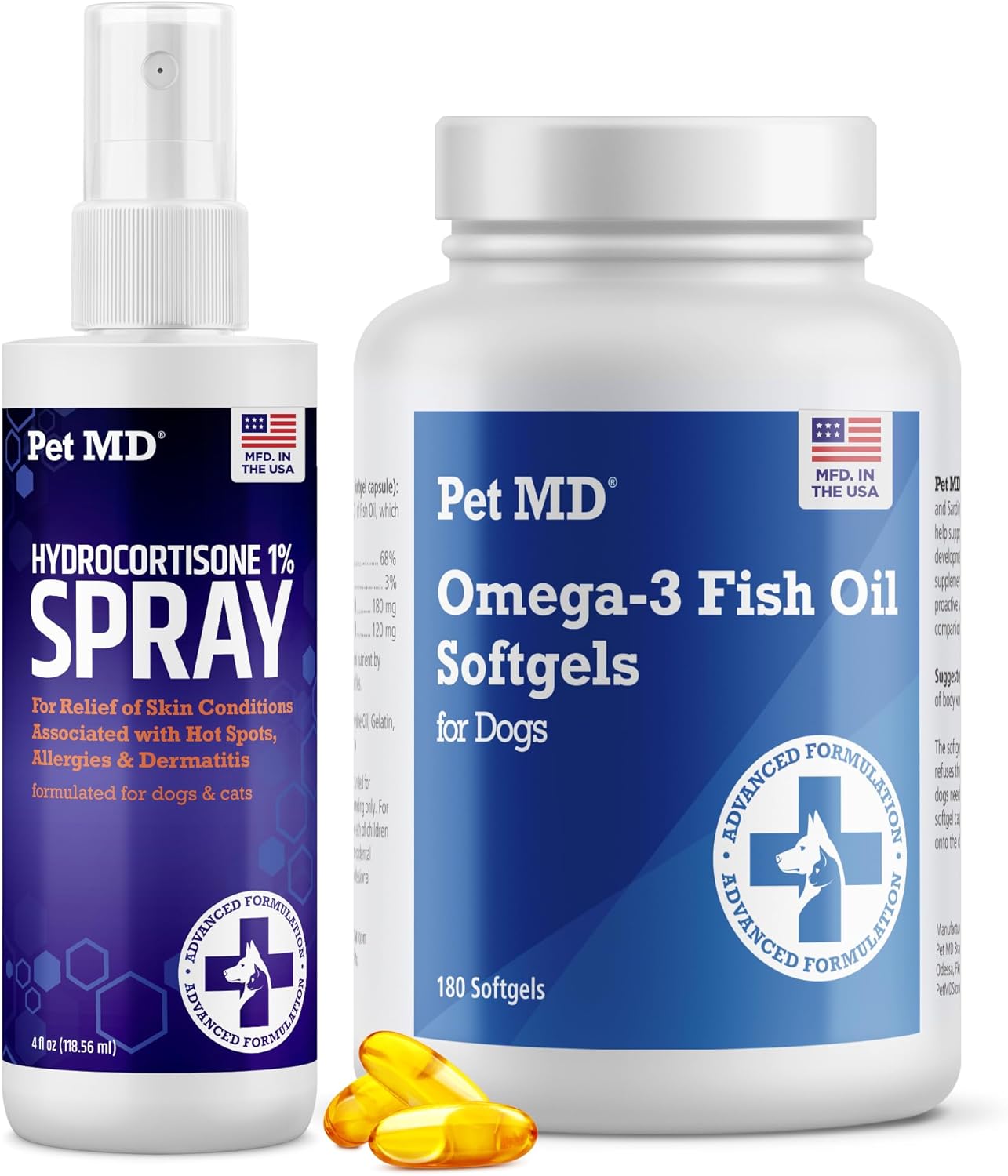 Pet MD Hydrocortisone Spray & Omega 3 Fish Oil Softgels