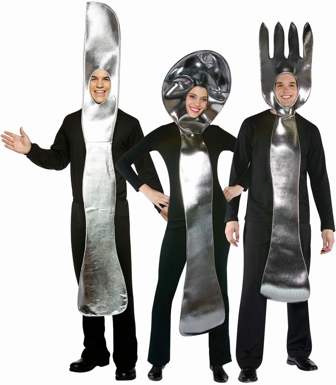 Utensil 3 Pack Silver Knife, Fork, Spoon Halloween Group Couples Costume, Adult One Size