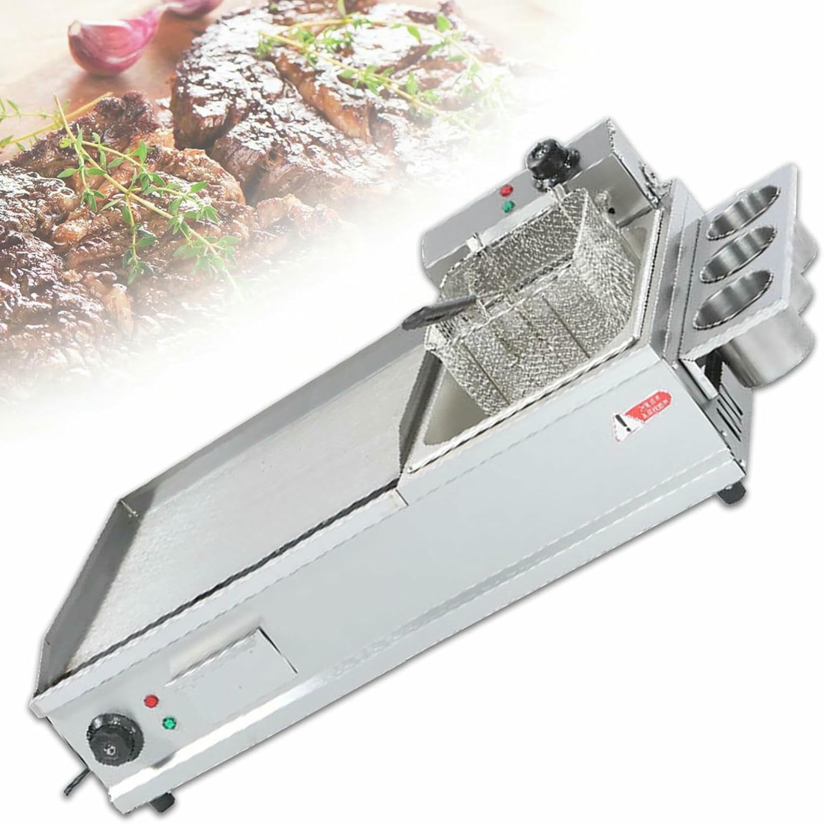 GYKOZY Electric Griddle Pan & Fryer, Countertop Griddle Stainless Steel Grill, Commercial Electric Griddles Frying Pan for Fried Steak Fried Eggs
