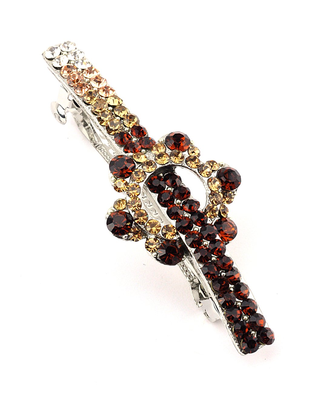 Women's Rhinestone Floral Hair Barrette Clip Hair Pin Antique Silver IMB2069, Brown