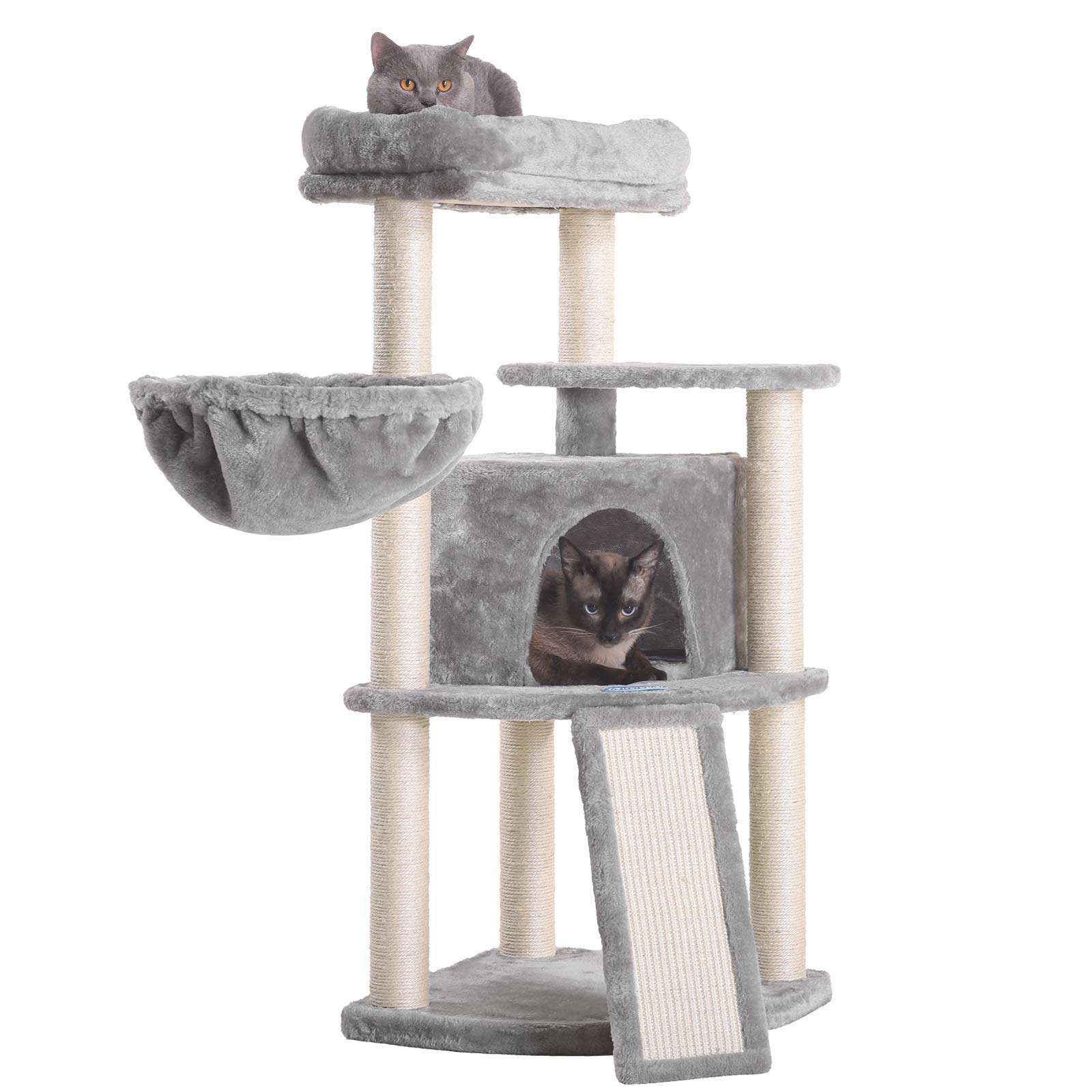 Hey-bro 40.5 inches Cat Tree with Full Sisal Posts and Scratching Board, Cat Tower with Padded Plush Perch and Cozy Basket