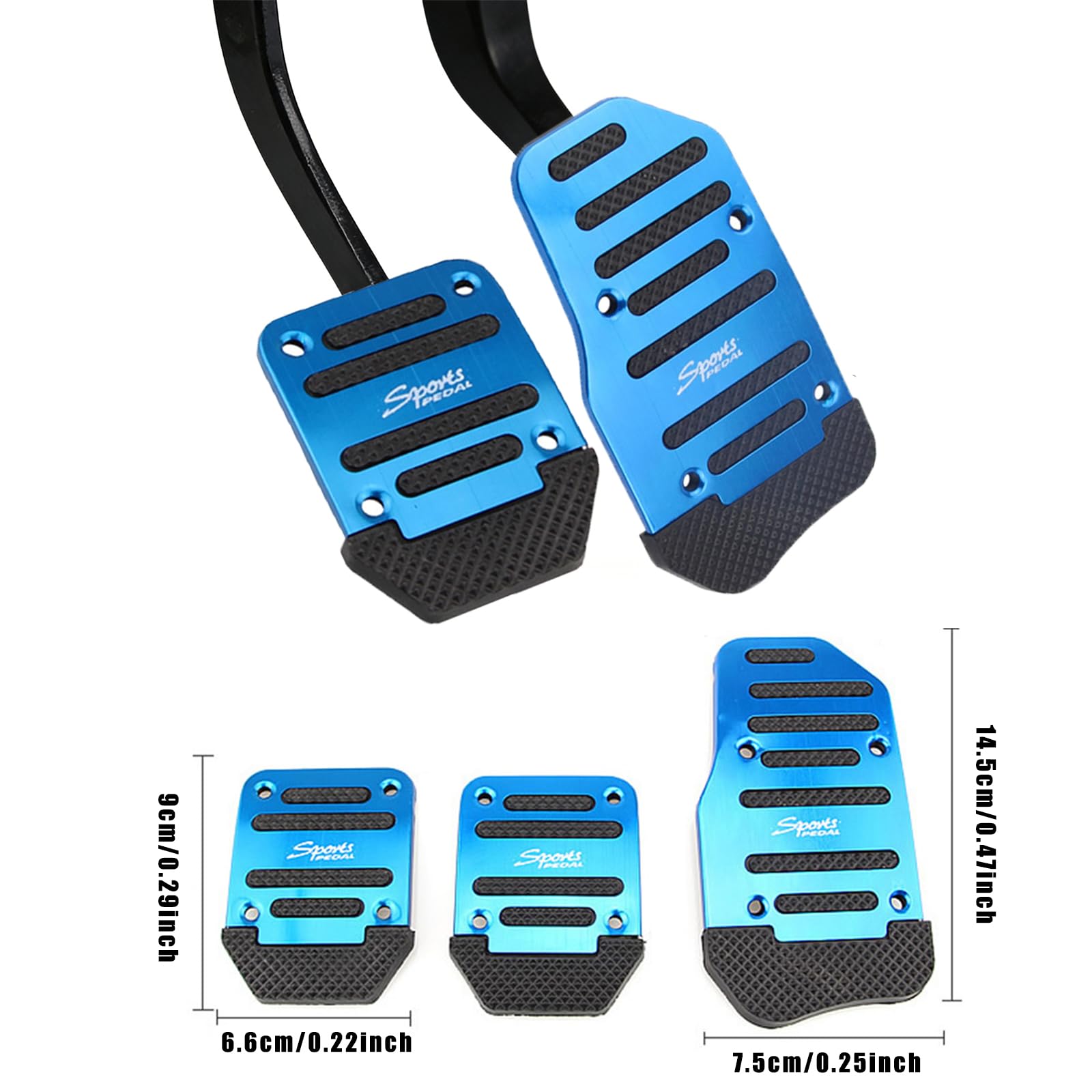 AMIUHOUN Lot de 3 revêtements de pédales antidérapants en alliage d'aluminium pour voiture, pédale d'accélérateur manuelle, couvre-pédale